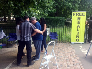 Free healing hyde park, healing corner man with bad back 